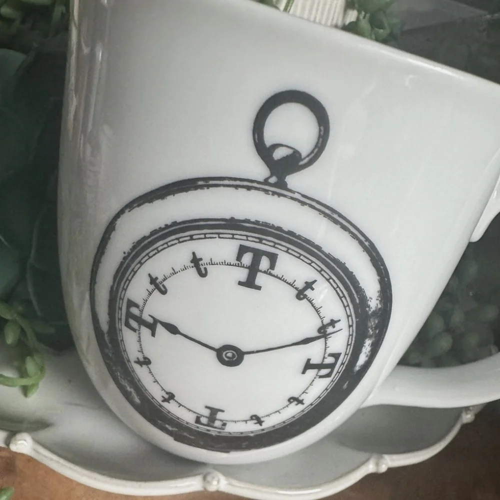 Pottery Barn Tea Time White Black Mug